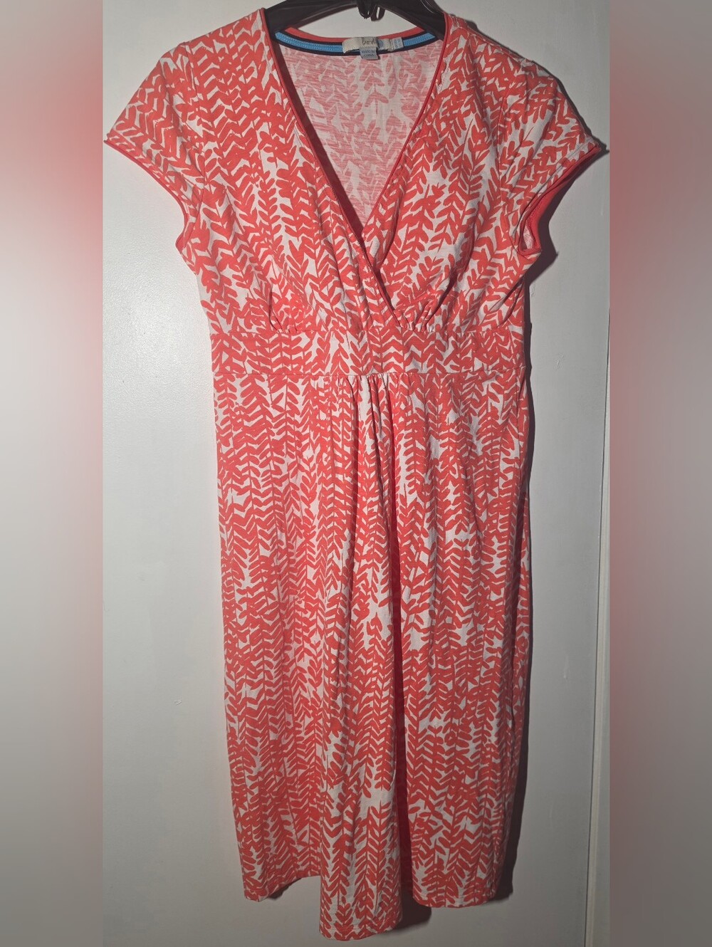 Boden Coral and White Printed Wrap-Style Maxi Dress